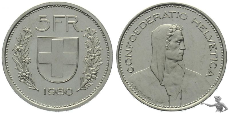 5 Franken 1980 | Prachtstück aus Kursmünzensatz !!!